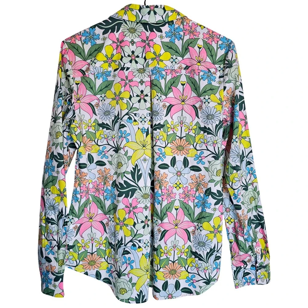 Boden Womens Floral Button Down Shirt Pink Colorful Spring Cotton 8R Bold Retro - Picture 5 of 6